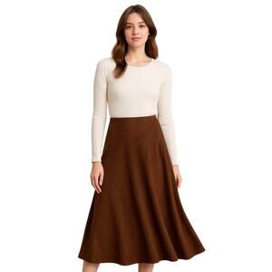 Koret Brown Suede Midi Skirt Size 12 A-Line Faux Suede Flowy Classic Skirt